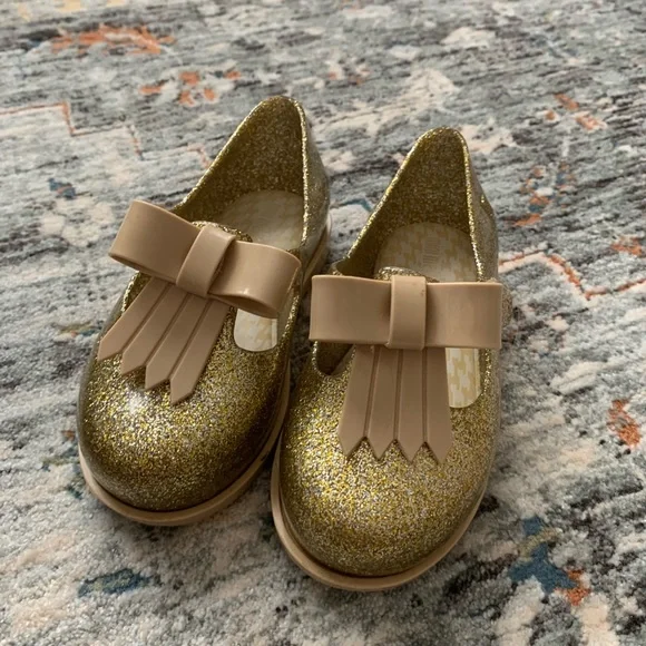Mini Melissa Shoes Mini Melissa Gold Glitter Mary Jane Euc